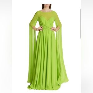 Badgley Mischka Cape Sleeve Chiffon Gown